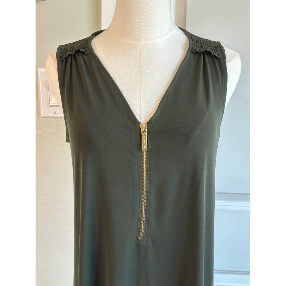 Michael Kors Olive Green Zip Front Sleeveless Shift Dress Size S Consign - Picture 2 of 10